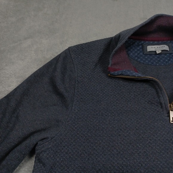 Ted Baker Sweater Mens 4 Gray 1/4 Zip Pullover Preppy Pocket Casual - Picture 2 of 9